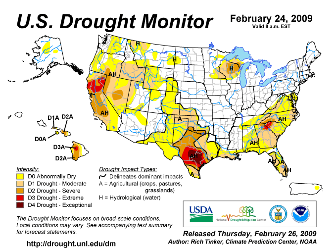 US Drought Monitor, February 24, 2009