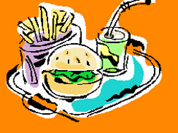 Photo: Graphic of hamburger, french fries and soda on a tray