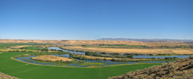 panoramic view of Three Island Crossing on Snake River
