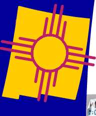 USDA logo inside zia symbol which is layed over the shape of New Mexico.