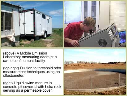 Photos: Mobile emission lab, olfactometer, liquid swine manure in concrete pit with Leka rock