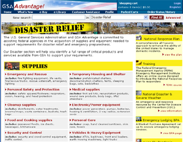 A screen shot of GSAAdvantage Disaster Relief website.