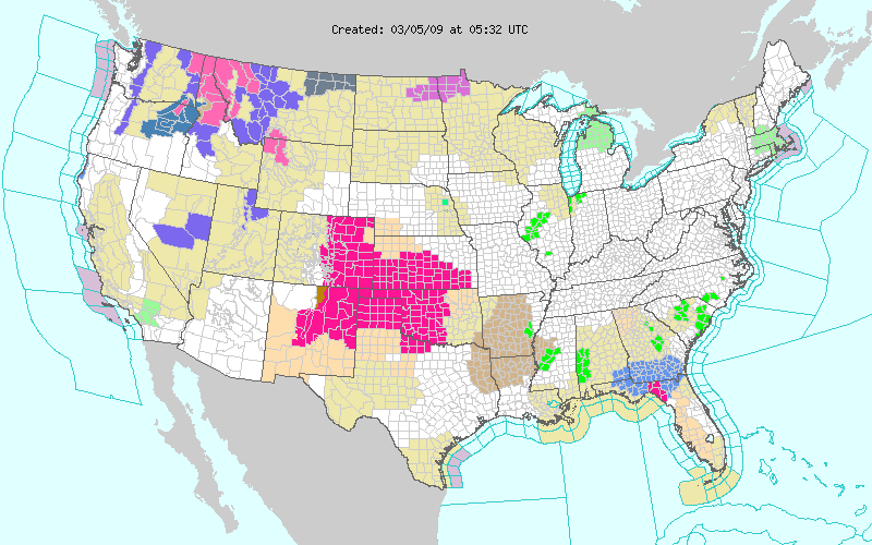 US watches, warnings and advisories