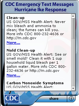 CDC Emergency Text Messages Widget. Flash Player 9 is required.