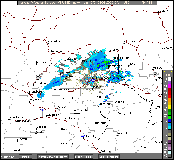 Click for latest Long Range Base Reflectivity radar loop from the Spokane, WA radar and current weather warnings