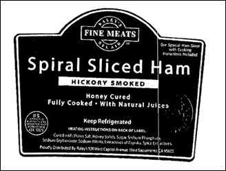Label of recalled ham