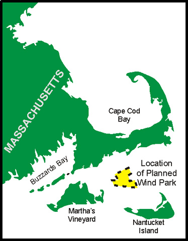 A map of the proposed wind park off the shore of Cape Cod