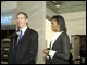 Secretary Arne Duncan introduces First Lady Michelle Obama to ED employees in the cafeteria at the U.S. Department of Education.