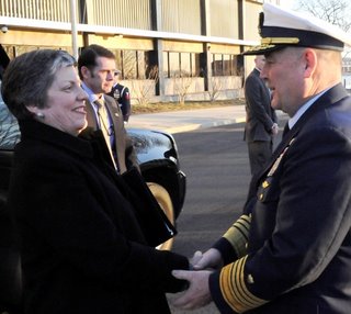 Secretary Nepolitano meets with USCG Commandant Thad Allen at Coast Guard headquarters.