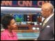 Student reporter Ashley Hayes and Brittney Stevenson, Secretary Rod Paige and CNN anchor Carol Lin at the CNN Center in Atlanta, Georgia.