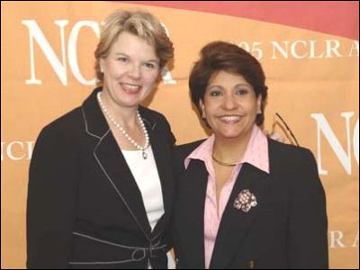 Secretary Spellings poses with the President and CEO of the National Council of La Raza, Janet Murguia.