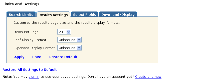 user results settings display