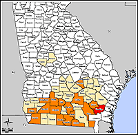 Map of Declared Counties for Disaster 1833