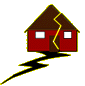 Icon of a house being split by an earthquake.