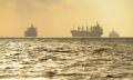 Cargo ships off shore of Galveston Island, TX