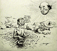 Cartoon of a man in a bath
