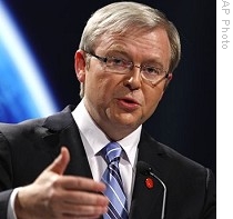 Australian Prime Minister Kevin Rudd speaking at the G20 Summit in London, 02 Apr 2009