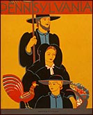 Poster promoting Lancaster County, Pennsylvania, showing an Amish family