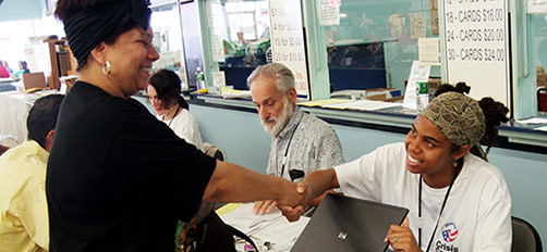 Volunteers working at a center