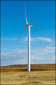 A photo of the 29.4-MW Happy Jack Windpower Project near Cheyenne, Wyoming, came online in 2008. PIX16167.