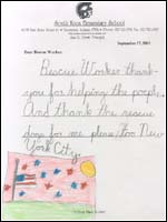 A child's letter thanking the rescue workers in New York and the Pentagon.