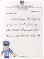 A child's letter thanking the rescue workers in New York and the Pentagon.