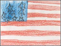 A child's illustration thanking the rescue workers in New York and the Pentagon.