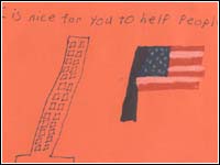 A child's illustration thanking the rescue workers in New York and the Pentagon.