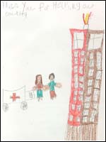 A child's illustration thanking the rescue workers in New York and the Pentagon.