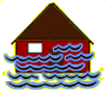 Icon of a house surrounded by flood waters.
