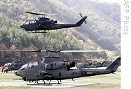 South Korean AH-1S Cobra helicopter takes off during a drill at an army firing range in Yangpyeong, 28 Oct 2008