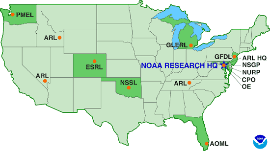 Map of NOAA Research program locations