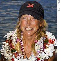 Savage shortly after her arrival at the dock at Waikiki Yacht Club in Honolulu. She is the first woman to row solo from California to Hawaii