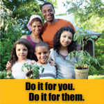 Family - three children, mother and father enjoy gardening