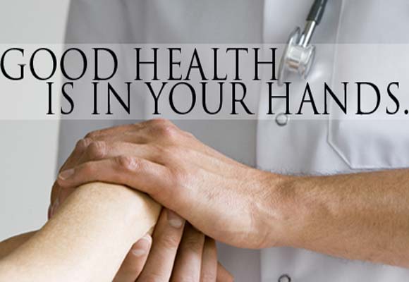 On front of this card, a healthcare professional is holding a patient's hand during an examination. It reads: Good health is in your hands. On the inside of the card, it says, Hand hygiene is the single most important way you can prevent the spread of infection. Protect yourself and your patients. Practice hand hygiene. For more information, visit: www.cdc.gov/handhygiene 