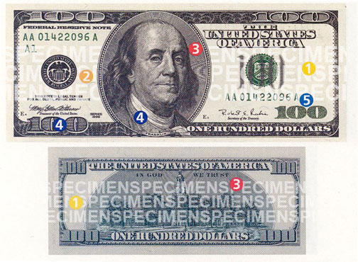 Features of the Series 1996-2003A $100 bill