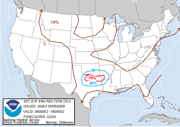 Experimental Enhanced Resolution Thunderstorm Graphic valid from 0Z to 4Z