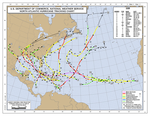 2008 Atlantic Hurricane Season Track Map