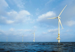 Photo of a wind farm offshore Sweden.