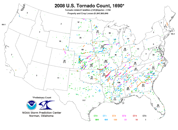 2008 Tornado Tracks