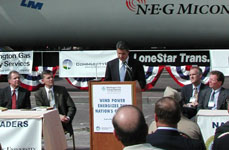 Photo of Phil Dougherty, National Coordinator, Wind Powering America, thanking the U.S. Army, Catholic University, and National Geographic Society for their vision, leadership, and action towards wind power.