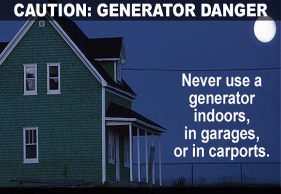 Outside of card is a photo of a house at nighttime in a power outage. Inside of card shows ONLY use a generator outside and far from open windows, doors, and vents. THE FUMES ARE DEADLY. Avoid carbon monoxide poisoning: http://emergency.cdc.gov/disasters/cofacts.asp.