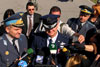 U.S. Air Force Lt. Gen. Robert D. Bishop Jr., the commander of 3rd Air Force, answers questions from the media while meeting with Bulgarian air force officials at Graf Ignattevo Airfield, Bulgaria, Oct. 18, 2007. Over 250 U.S. Air Force Airmen from AvianoAir Base, Italy, trained with Bulgarian air force airmen during exercise Rodopi Javelin 2007 at the airfield. U.S. Air Force photo by Staff Sgt. Michael R. Holzworth