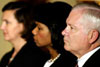 U.S. Ambassador to NATO Victoria Nuland, Secretary of State Condoleezza Rice and Defense Secretary Robert M. Gates look on during a speech by President George W. Bush at the kickoff of the Bucharest NATO Summit in Romania, April 2, 2008. Defense Dept. photo by U.S. Air Force Tech. Sgt. Jerry Morrison