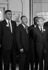 John F. Kennedy meets with Martin Luther King, Jr. and the leaders of the March on Washington in the Oval Office August 28, 1963. With more extensive press coverage than any previous political demonstration in U.S. history, the march and King's speech were historic moments in the Civil Rights movement. 