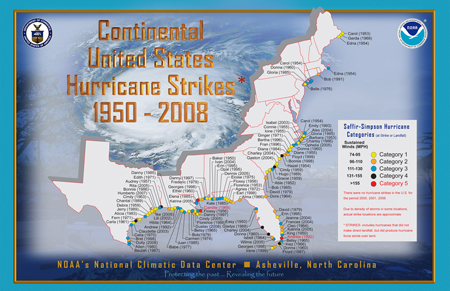 [Map of 1950-2008 U.S. Landfalling Hurricanes]