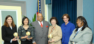 Group photo, Lawrence Self, center. Shown from left to right, are Leland, Lee, Birnbaum, Hrynkow and OEODM Federal Women’s Employment Program Manager Margarite Curtis-Farrell