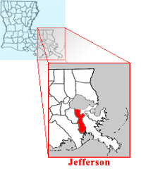 map of Jefferson parish in relation to the state of Louisiana