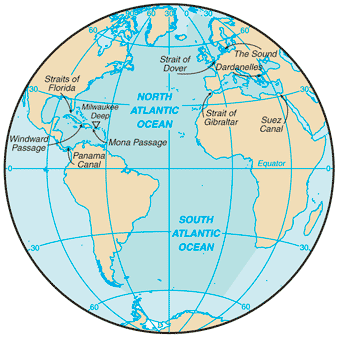 Map of Atlantic Ocean