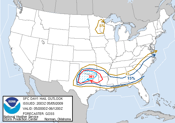 20090505 2000 UTC Day 1 Large Hail Probabilities Graphic